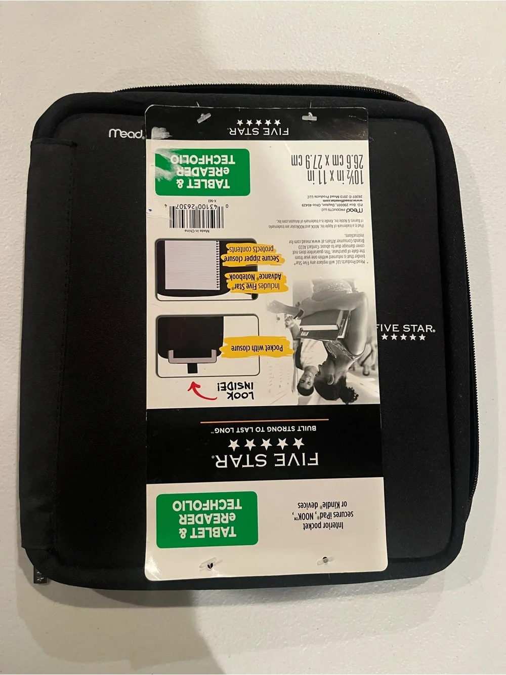 Five Star Black Tablet & eReader Sleeve with Zipper